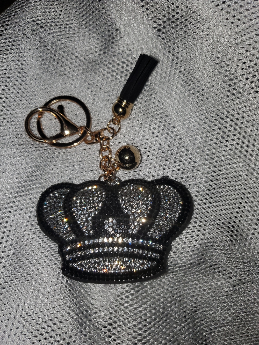 Sparkling Black Crown Crystal Keychain Charm